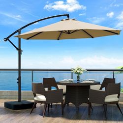 10ft Patio Umbrella with Base Included, Outdoor Offset Cantilever Umbrella w/Upgraded Yarn-dyed Fabric Shade, Sturdy 8 Rids, Easy Tilt Adjustment, for