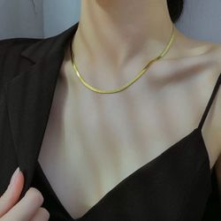 18'' 18k GOLD FILLED CHOKER NECKLACE HERRINGBONE SNAKE FLAT CHAIN