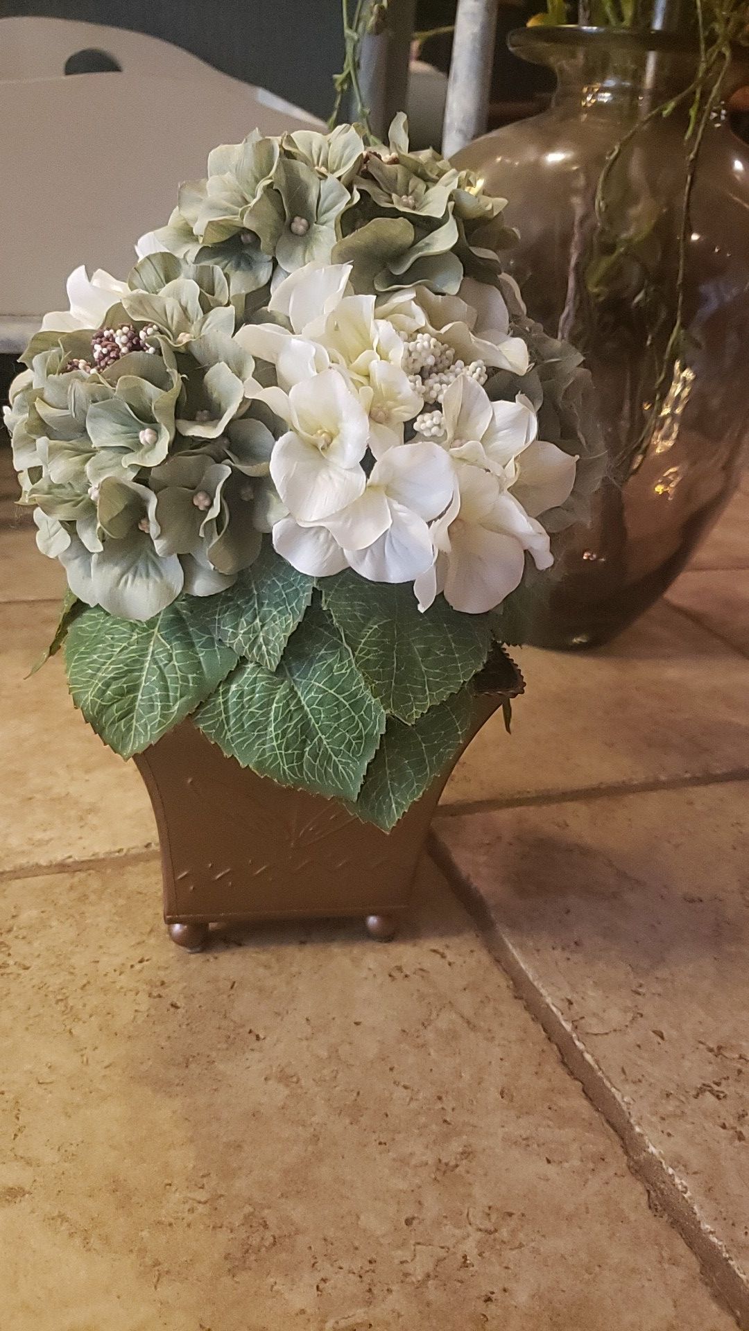 Small Topiary faux plant in copper pot