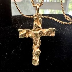 ✝️ 14kt Yellow Gold 16.5g Nugget Crucifix With Solid Rope Chain