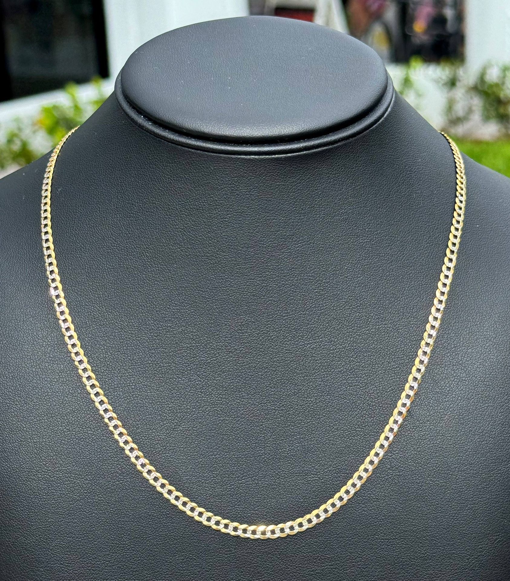 Jewelry 14k solid two tone yellow gold curb link diamond cut chain necklace 20.50” 3.50mm