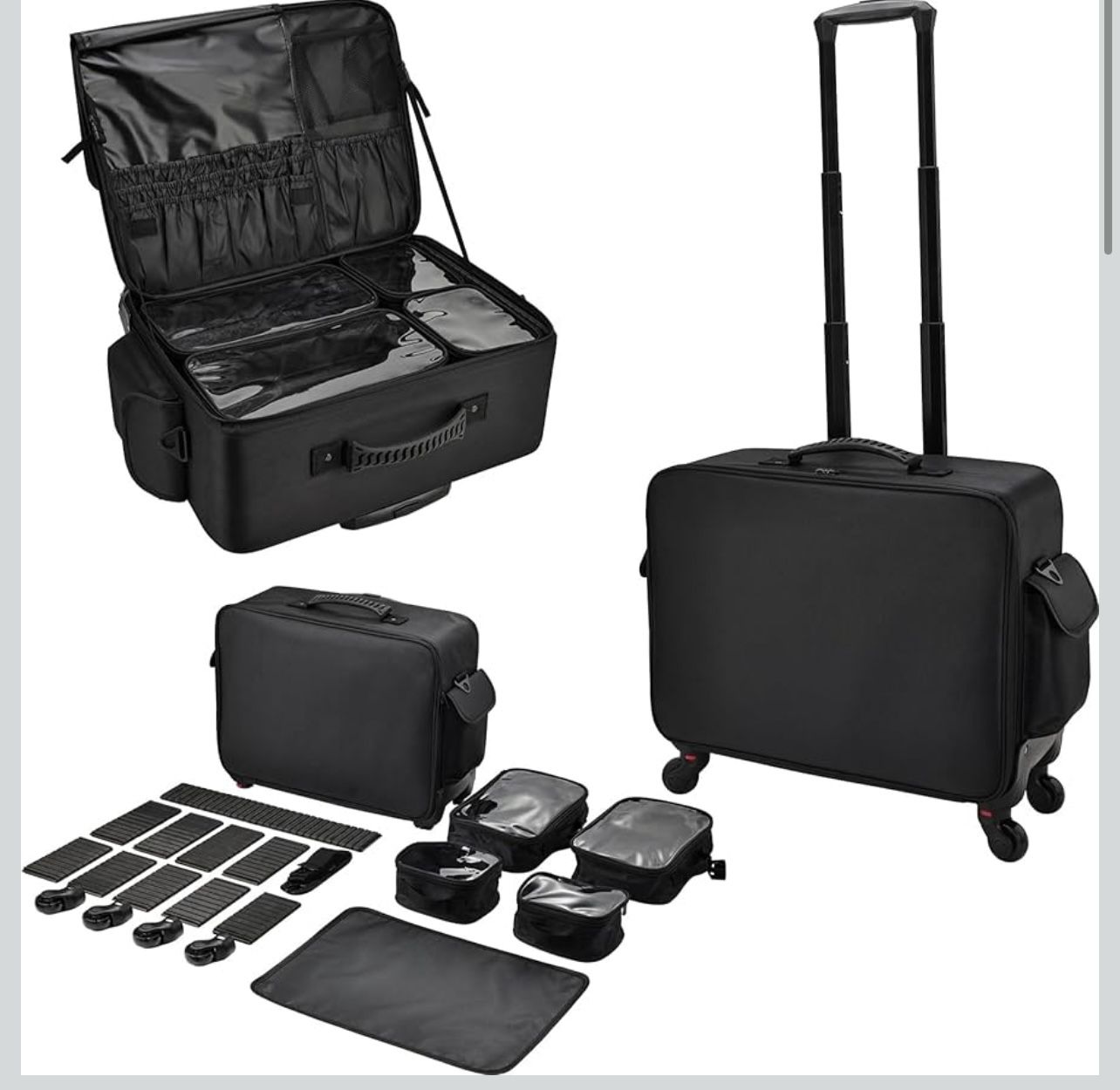 Rolling Makeup Case Cosmetology Case on Wheels Extra Large Cosmetic Artist Bag Portable TravelCase for Hairstylists Nail Tech Traveling Professional M