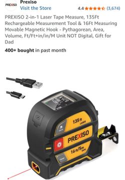PREXISO 2-in-1 Laser Tape Measure, 135Ft