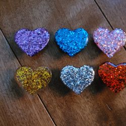 Lot Of 6 Glittered Acrylic Heart Shoe Charms 