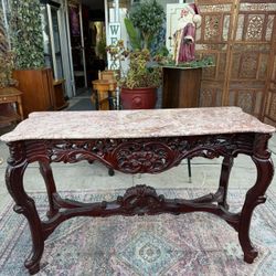 Antique Beautiful Marble Top, Solid Wood Hallway, Entry Table