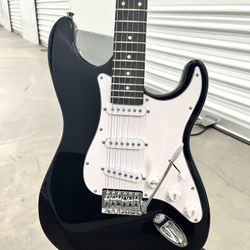 BRAND NEW - Black Strat Style Guitar w/ Case, Strap, and Accessories