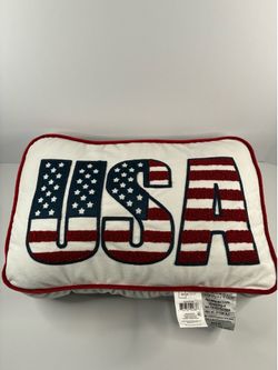 Mainstays USA Patriotic Embroidered Stars Pillow 12x17x5 White/Red/Blue