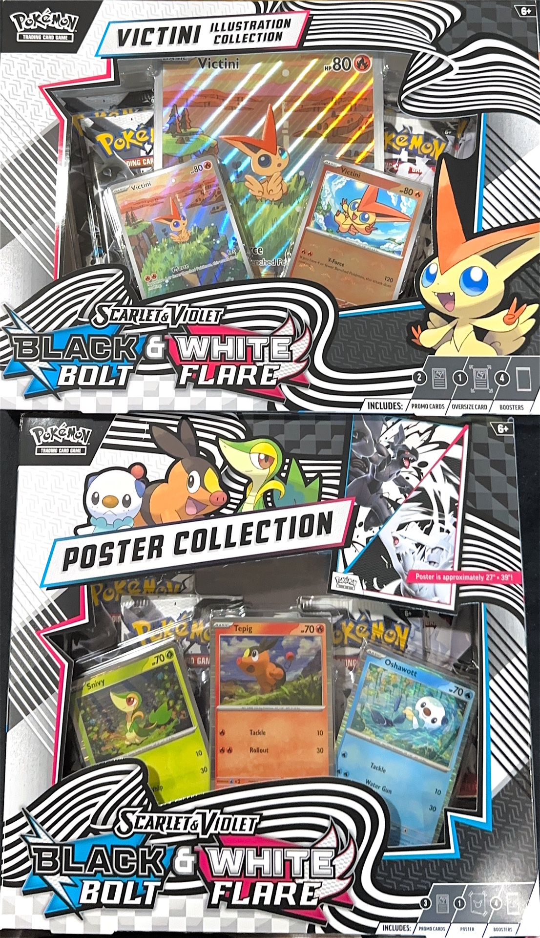 Black Bolt & White Flare Poster Collection & Victini Illustration Box Pokemon TCG