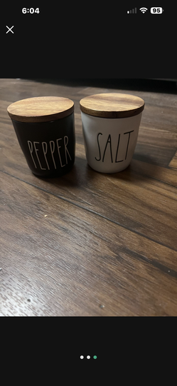 Rae Dunn Salt & Pepper Cellars Black White With Wood Tops