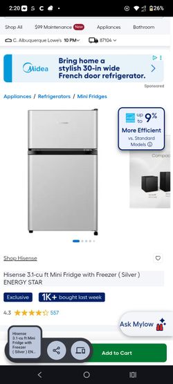 Hisense 3.1-cu ft Mini Fridge with Freezer ( Silver ) ENERGY STAR Barely Used