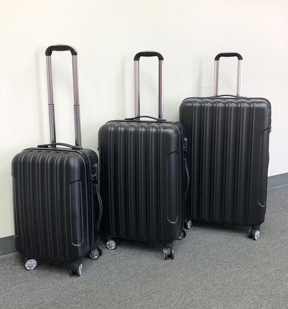New $95 Black 3pcs Luggage Travel Set Bag ABS Trolley Rolling Wheels Suitcase 20” 24” 28”