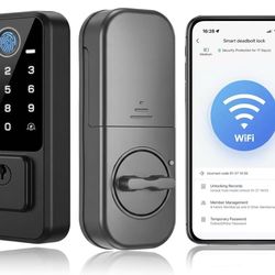 Smart Door Lock with Built-in WiFi - Keyless Entry Door Lock for Front Door, Fingerprint Door Lock with App Control, 5-in-1 Touchscreen Deadbolt with