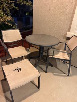 Outdoor Patio Table, 2 Chairs, and Ottoman Set
