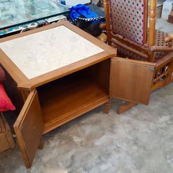 Vintage  Mid-Century Modern Marble Top End Table Cabinet