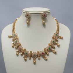 Traditional Gold Necklace Set with Earrings