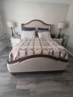 Queen sleigh bed with box spring and mattress