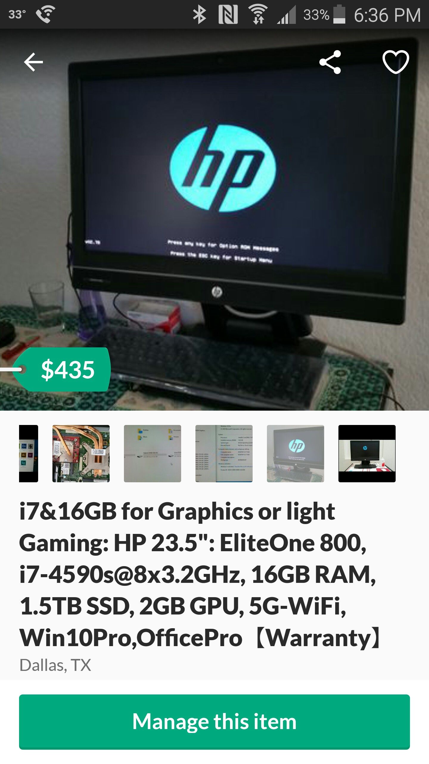i7&16GB for Graphics or light Gaming: HP 23.5": EliteOne 800, i7-4590s@8x3.2GHz, 16GB RAM, 1.5TB SSD, 2GB GPU, 5G-WiFi, Win10Pro,OfficePro【Warranty】