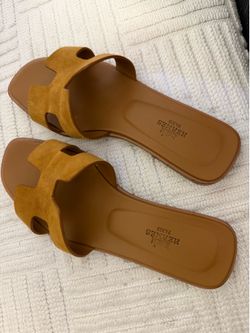 Hermès Oran Leather Suede Flat Sandals