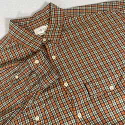J Crew Oarsman Mens Large Orange Green Fall Autumn Plaid Flannel Button Up Shirt