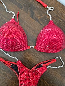NPC Red Competition Bikini – Worn Once on Stage + Free gifts