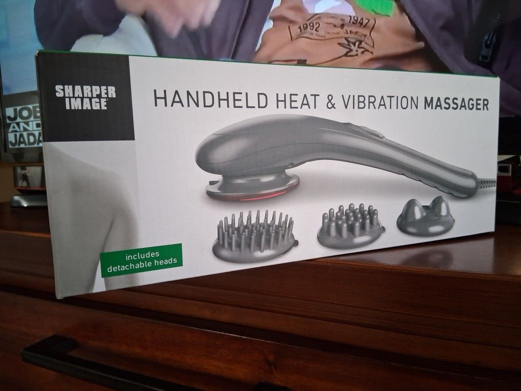 "NEW" Sharper Image Hand-Held 3 Heads Heat & Vibration Massager