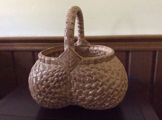 Large farmhouse ceramic basket great for Easter decorating