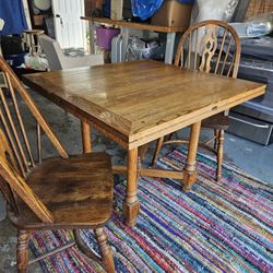 Wood Oak Dining Table W2Chairs Antique