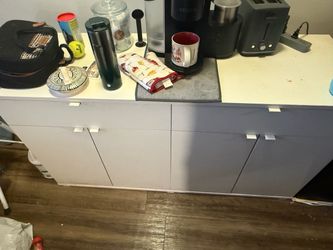 White and Gray Storage Cabinet with Doors