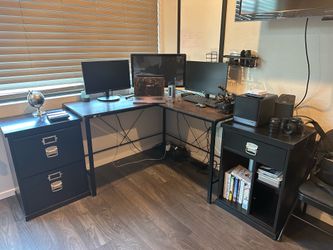 3-Piece Home Office Setup - L-Shaped Desk & 2 Matching Cabinets