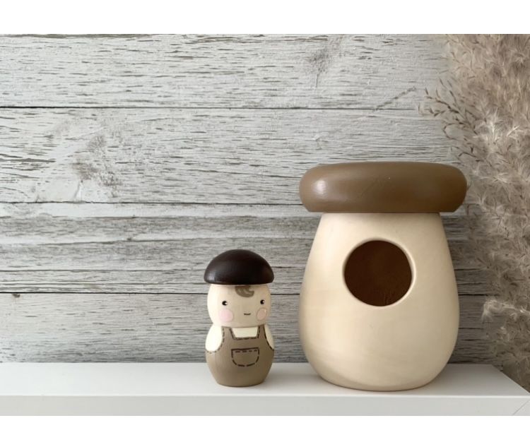 Mushroom Peg Doll in a Mushroom House Box