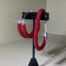 Earrings and bracelet set handmade Women Set Beads Red color Gift idea for her