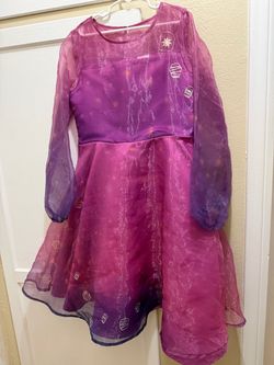 Disney Rapunzel Tangled Girls Dress Size 11/12 Purple Sheer Overlay Fancy Dress with a floating lantern pattern