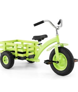 BABY JOY Kids Tricycle with Storage Basket, 15-Inch Front Wheel Trike w/Carbon Steel Frame, Inflatable Rubber Tires, Adjustable Handlebar & Seat, Ride