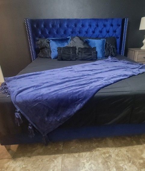 Bed Frame Blue Velvet King