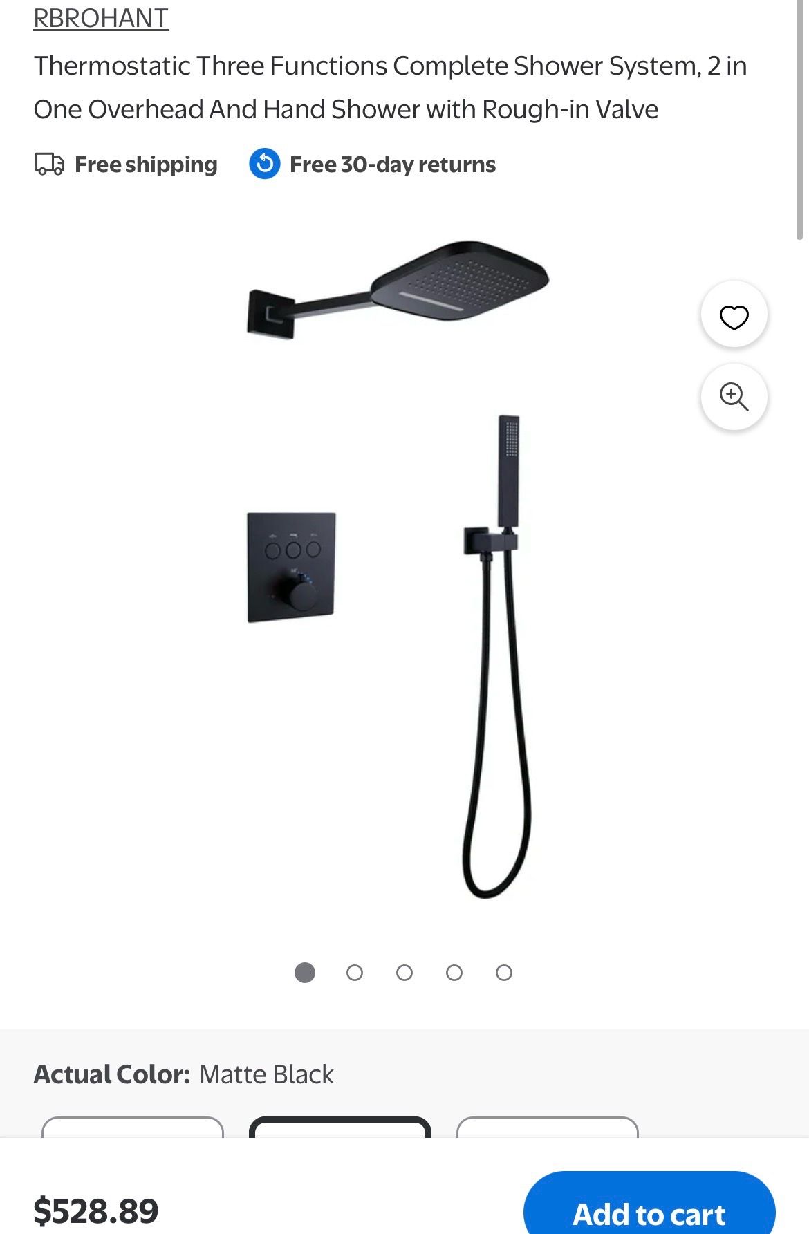 Thermostatic Three Functions Complete Shower System, 2 in One Overhead And Hand Shower with Rough-in Valve