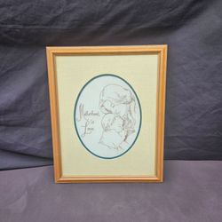 Vintage Framed Line Art Print - "Motherhood is Love" Mother & Baby (22" x 18")
