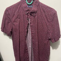 Ben Sherman  Burgundy Short Sleeve Button-Up Casual Dress Shirt M