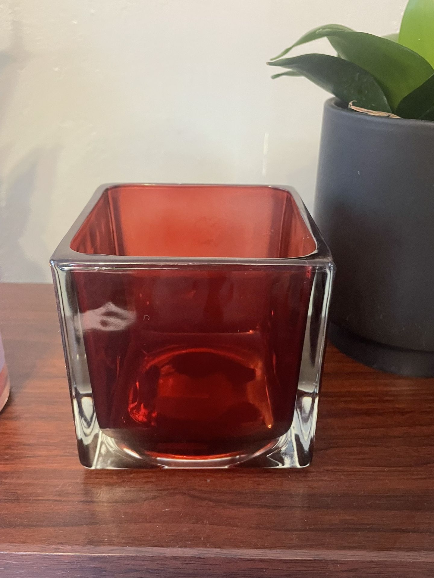 Red Glass Flower Vase Candle Holder