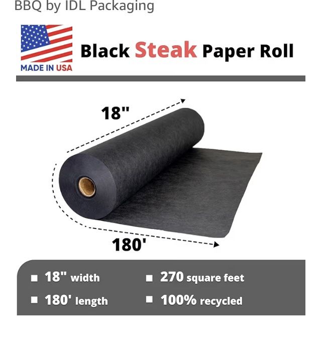 Black Butcher Paper Roll, 18" x 2160” (180 feet), Unwaxed & Food Grade, IDL Packaging