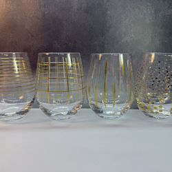Set Of 4 Mikasa Cheers Metallic Gold Stemless Wine Glasses