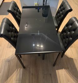 Rectangular 51.2” Glass & Metal Dinning Table Set