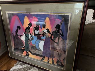 Leroy Campbell Framed Signed Print – All-Woman Jazz Band (1991)