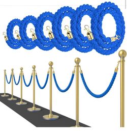 Set of 4 Blue Twisted Rope 5FT – Durable Barrier Line for Events Crowd Control Stanchion Rope Stanchions Stanchion Posts with Ropes for Ceremony Party