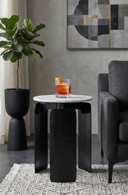 Marble Top 3-Footed Modern Side Table - Gray, 20"  REAL MARBLE TOP - brand new