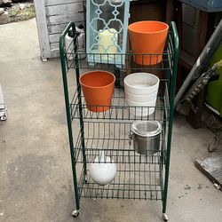 Vintage Green Metal Wire Rolling Storage Cart – 4-Tier Steel Shelves, Bathroom / Utility Caddy  ⸻  Description  Vintage green metal wire rolling stora