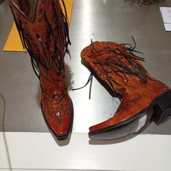 Women NEW HOT Burnt Orange $338 Corral Cowboy Cowgirl Fringe Boots Size 7