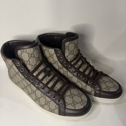 Gucci GG Canvas High Top Sneakers Brown Beige Made in Italy w/ Box”