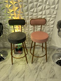 Pink/Grey Velvet Bar Stool with Gold Legs