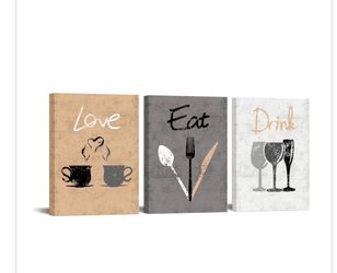 Kitchen Canvas Wall Art 12”x16” 3 Pieces