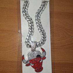 Chicago Bulls Iced Out Rhinestone Pendant Necklace